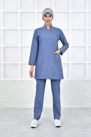 Kruvaze Kadın Tesettür Takım - Kot Rengi