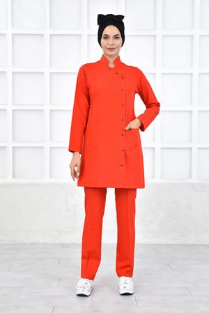 Kruvaze Kadın Tesettür Takım - Kırmızı