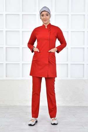 Kare Kruvaze Kadın Tesettür Takım - Koyu Kırmızı