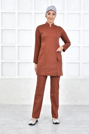 Kare Kruvaze Kadın Tesettür Takım - Kiremit