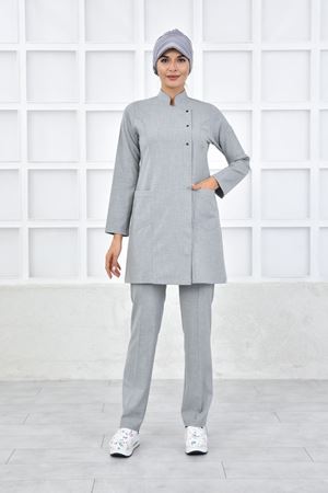 Santana Kare Kruvaze Kadın Tesettür Takım - Açık Gri