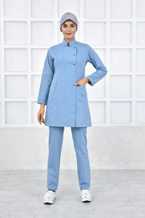 Kare Kruvaze Kadın Tesettür Takım - Bulut Mavi/Alaskan Blue