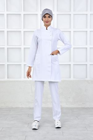 Kare Kruvaze Kadın Tesettür Takım - Beyaz