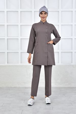 Kare Kruvaze Kadın Tesettür Takım - Koyu Bej