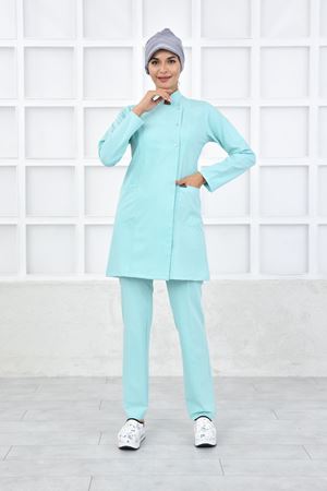 Kare Kruvaze Kadın Tesettür Takım - Su Yeşili