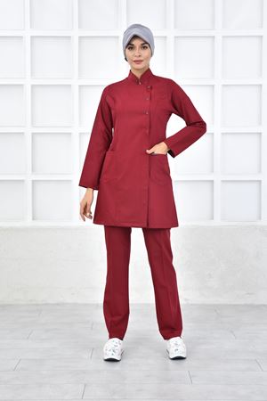 Kare Kruvaze Kadın Tesettür Takım - Bordo