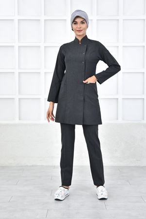 Santana Kare Kruvaze Kadın Tesettür Takım - Koyu Gri