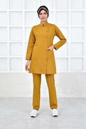 Kare Kruvaze Kadın Tesettür Takım - Hardal