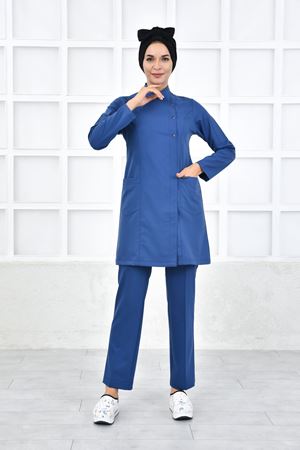 Kare Kruvaze Kadın Tesettür Takım - Petrol Mavi