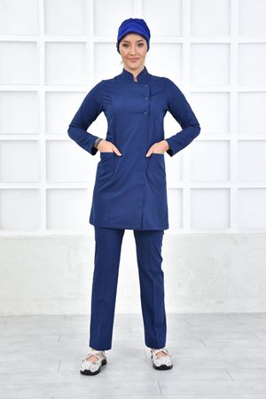 Kare Kruvaze Kadın Tesettür Takım - İndigo Mavi