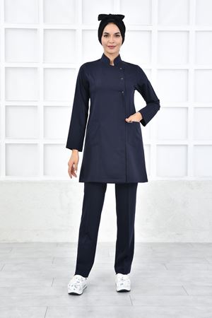 Kare Kruvaze Kadın Tesettür Takım - Lacivert
