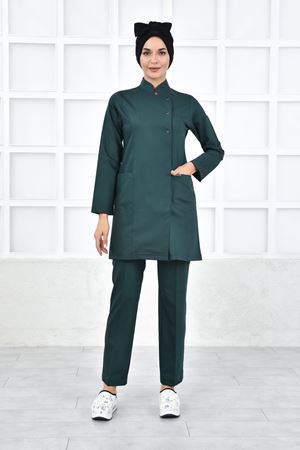 Kare Kruvaze Kadın Tesettür Takım - Zümrüt Yeşili