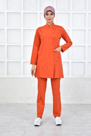 Kare Kruvaze Yaka Kadın Tesettür Takım - Koyu Turuncu