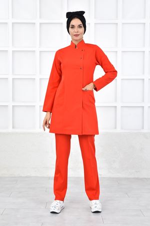 Kare Kruvaze Yaka Kadın Tesettür Takım - Kırmızı