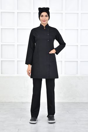 Kare Kruvaze Kadın Tesettür Takım - Siyah