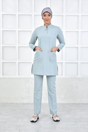 Yarım Hakim Yaka Kadın Tesettür Takım - Küf Yeşili