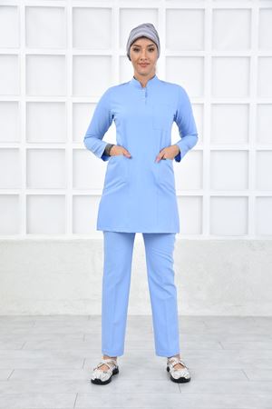 Yarım Hakim Yaka Kadın Tesettür Takım - Bebe Mavi