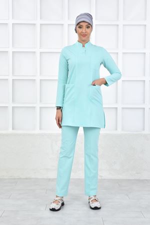 Yarım Hakim Yaka Kadın Tesettür Takım - Su Yeşili