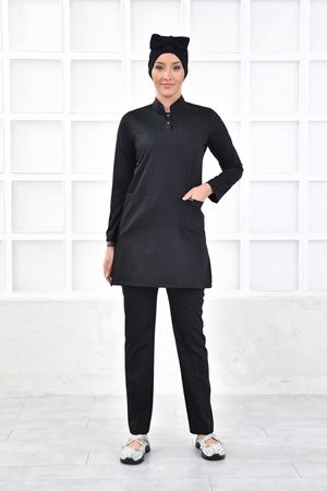 Yarım Hakim Yaka Kadın Tesettür Takım - Siyah