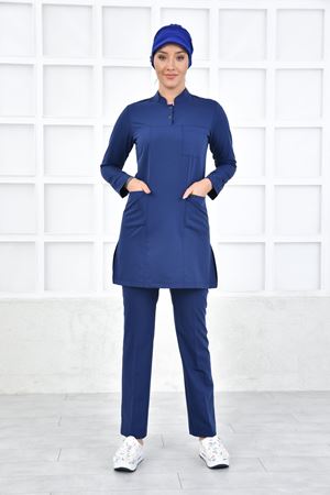 Yarım Hakim Yaka Kadın Tesettür Takım - İndigo/Patriot Blue 