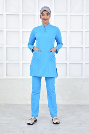 Yarım Hakim Yaka Kadın Tesettür Takım - Turkuaz