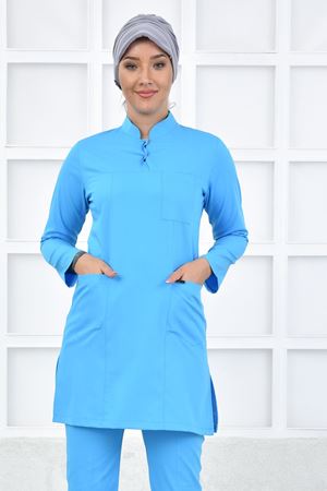 Yarım Hakim Yaka Kadın Tesettür Üst - Turkuaz