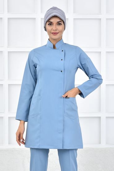 Kare Kruvaze Kadın Tesettür Üst - Bulut Mavi