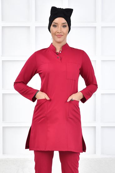 Yarım Hakim Yaka Kadın Tesettür Üst - Koyu Fuşya
