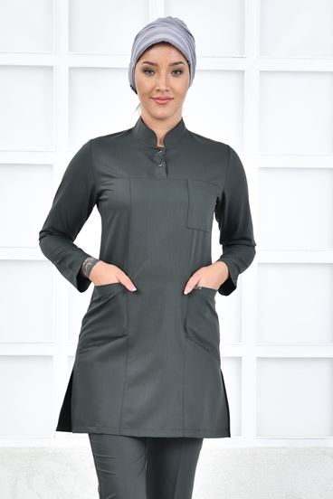 Yarım Hakim Yaka Kadın Tesettür Üst - Haki