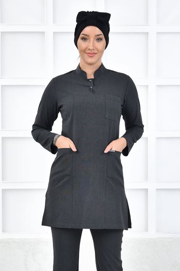 Santana Yarım Hakim Yaka Kadın Tesettür Üst - Koyu Gri