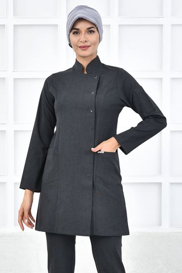 Santana Kare Kruvaze Kadın Tesettür Üst - Koyu Gri