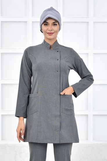 Santana Kare Kruvaze Kadın Tesettür Üst - Orta Gri