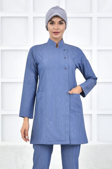 Kare Kruvaze Kadın Tesettür Üst - Kot Rengi