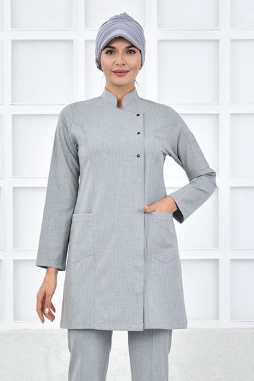 Santana Kare Kruvaze Kadın Tesettür Üst - Açık Gri