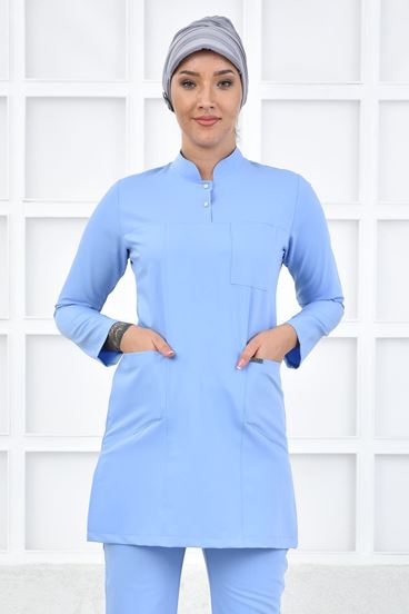Yarım Hakim Yaka Kadın Tesettür Üst - Bebe Mavi
