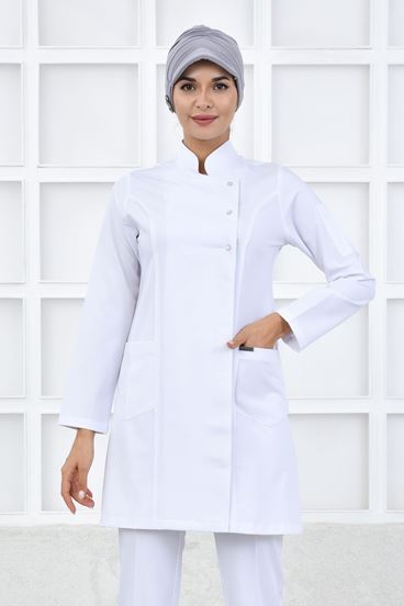Kare Kruvaze Kadın Tesettür Üst - Beyaz