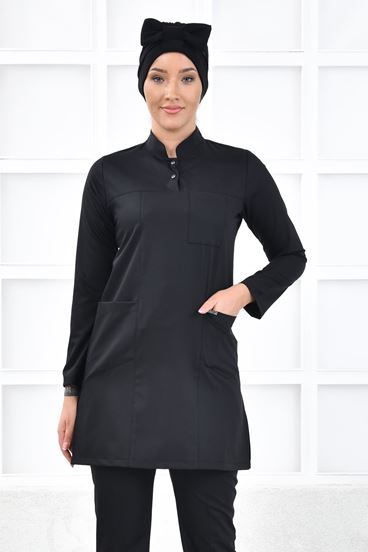 Yarım Hakim Yaka Kadın Tesettür Üst - Siyah