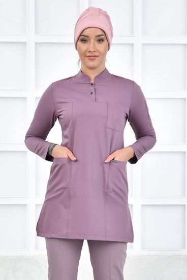 Yarım Hakim Yaka Kadın Tesettür Üst - Leylak