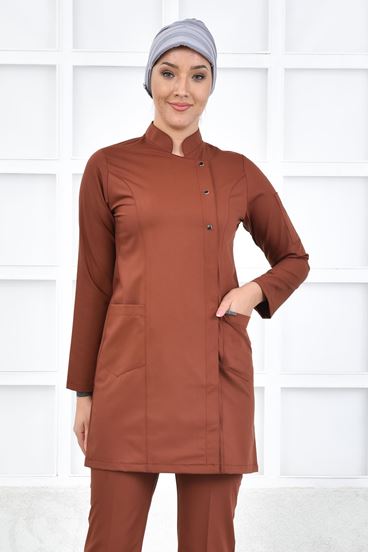 Kare Kruvaze Kadın Tesettür Üst - Kiremit