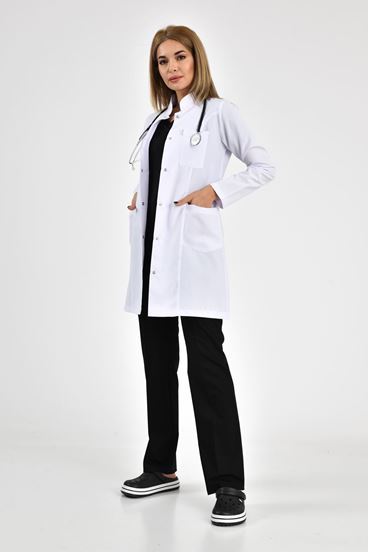 Alpaka Hakim Yaka Kadın Önlük - Beyaz