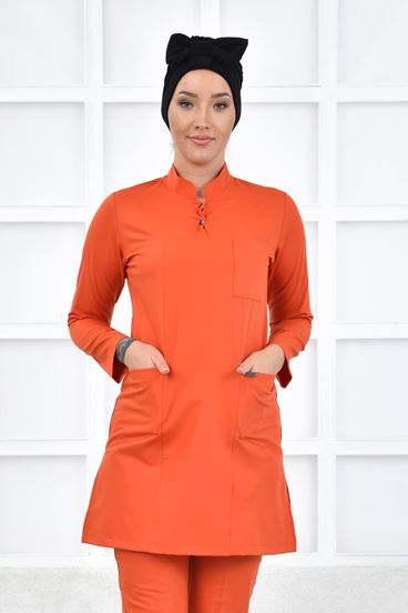 Yarım Hakim Yaka Kadın Tesettür Üst - Turuncu