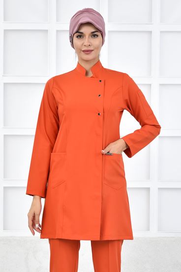 Kare Kruvaze Kadın Tesettür Üst - Turuncu