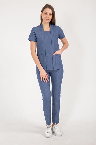 Square Collor Style Kadın Takım - Kot Rengi