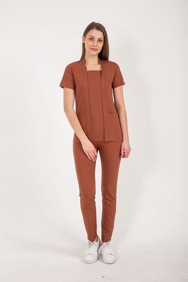 Square Collor Style Kadın Takım - Kiremit