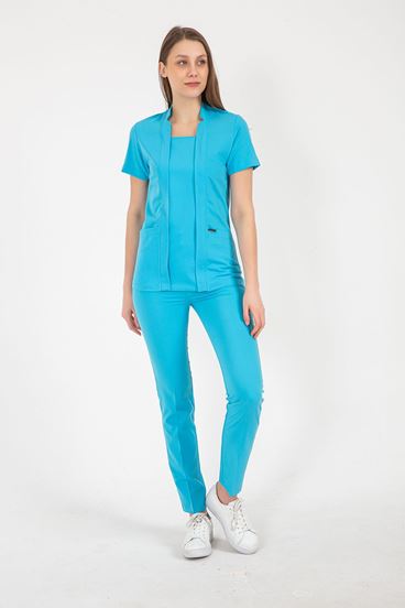 Square Collor Style Kadın Takım - Turkuaz Mavi