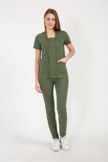 Square Collor Style Kadın Takım - Kına Yeşili