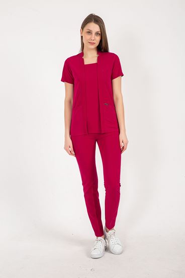 Square Collor Style Kadın Takım - Koyu Fuşya