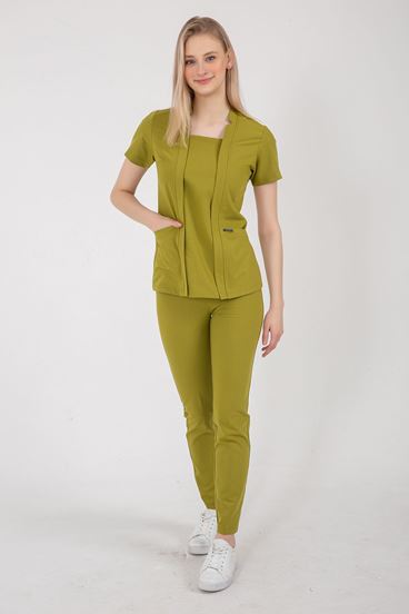 Square Collor Style Kadın Takım - Yağ Yeşili