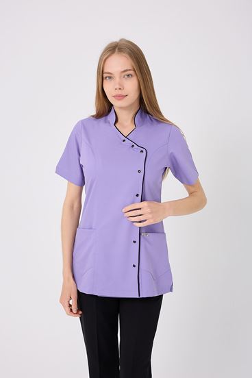 Kruvaze Siyah Biyeli Kadın Üst - Lila