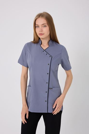 Kruvaze Siyah Biyeli Kadın Üst - Gri